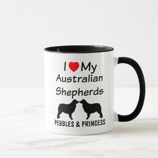 Ich Liebe meine ZWEI australische Schäfer-Kaffee-T Tasse (Rechts)