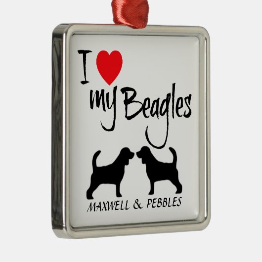 Ich Liebe meine zwei Beagle Hunde Silbernes Ornament (Rechts)