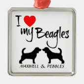 Ich Liebe meine zwei Beagle Hunde Silbernes Ornament (Vorne)