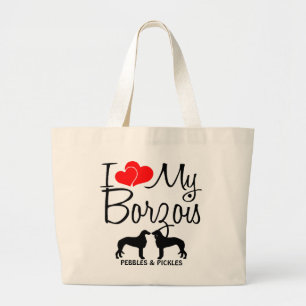 Ich Liebe meine zwei Borzois-Bag Jumbo Stoffbeutel