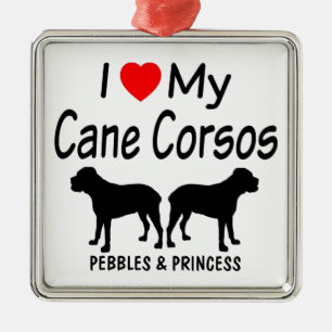 Ich Liebe meine zwei Cane Corso Hunde Silbernes Ornament