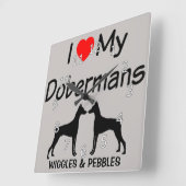 Ich Liebe meine zwei Doberman Pinscher Hunde Quadratische Wanduhr (Winkel)