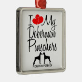 Ich Liebe meine zwei Doberman Pinscher Hunde Silbernes Ornament (Rechts)