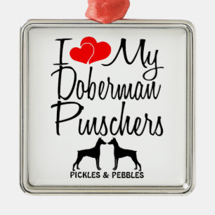 Ich Liebe meine zwei Doberman Pinscher Hunde Silbernes Ornament