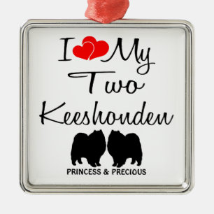 Ich Liebe meine zwei Keeshonden-Ornamente Ornament Aus Metall