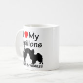 Ich Liebe meine zwei Papillon-Hunde-Tasse Tasse (Vorderseite Links)