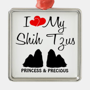 Ich Liebe meine zwei schiitischen Zucas Silbernes Ornament