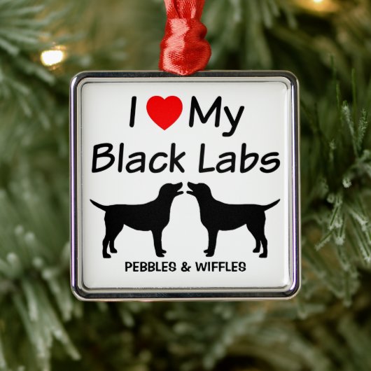Ich Liebe meine zwei schwarzen Lab Hunde Ornament Aus Metall (Baum)