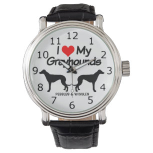 Ich Liebe meine zwei Windhunde-Hunde-Silhouette Armbanduhr