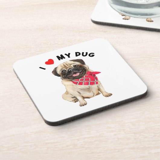 Ich Liebe meinem Mops Niedlicher Mops Welpen Hund Getränkeuntersetzer (Linke Seite)