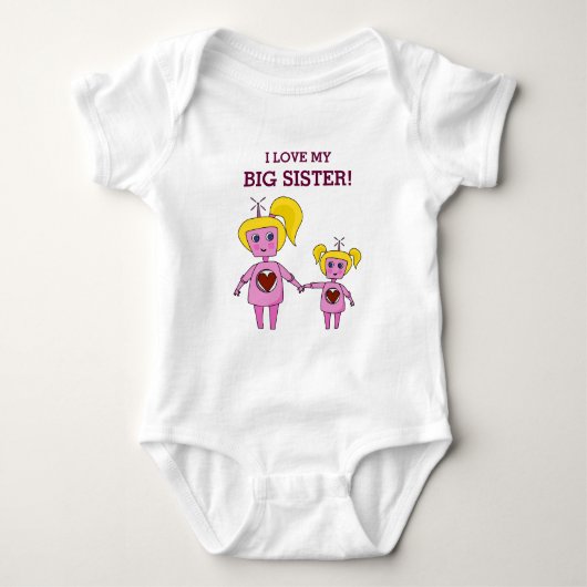 Ich Liebe meinen Big Sister Geek Pink Robot Baby Strampler (Vorderseite)