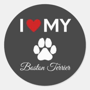 Ich Liebe meinen Boston Terrier Hundestext Runder Aufkleber