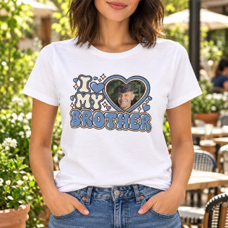 Ich liebe meinen Bruder Personalisiertes Herz Foto T-Shirt
