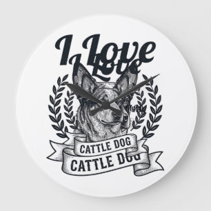 Ich liebe meinen Cattle Dog Vintage Gravur Design_ Große Wanduhr