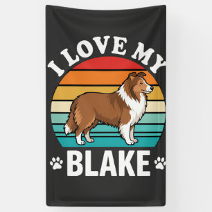 Ich liebe meinen Collie-Hund Retro-Sonnenuntergang Banner