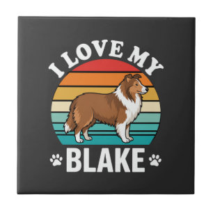 Ich liebe meinen Collie-Hund Retro-Sonnenuntergang Fliese