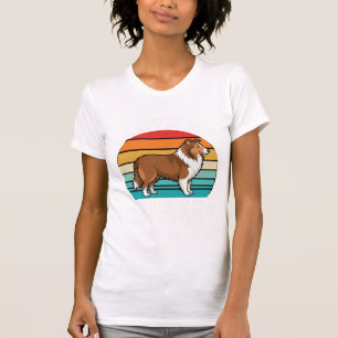 Ich liebe meinen Collie-Hund Retro-Sonnenuntergang T-Shirt