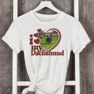 Ich liebe meinen Dachshund Custom Pink Herz Foto  T-Shirt