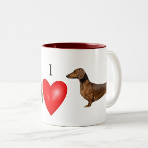 Ich liebe meinen Dachshund rotes Herz Zweifarbige Tasse