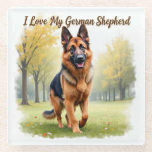 Ich liebe meinen deutschen Schäferhund-Unterleger Glasuntersetzer