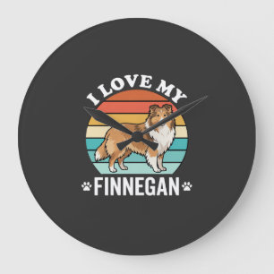 Ich liebe meinen Finnegan Sheltie Retro Sonnenunte Große Wanduhr