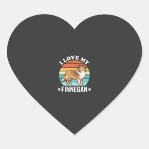 Ich liebe meinen Finnegan Sheltie Retro Sonnenunte Herz-Aufkleber