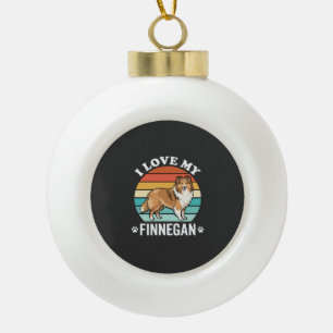 Ich liebe meinen Finnegan Sheltie Retro Sonnenunte Keramik Kugel-Ornament