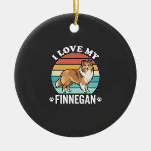 Ich liebe meinen Finnegan Sheltie Retro Sonnenunte Keramik Ornament