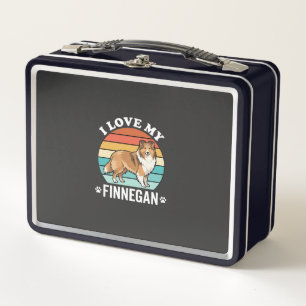 Ich liebe meinen Finnegan Sheltie Retro Sonnenunte Metall Brotdose