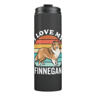 Ich liebe meinen Finnegan Sheltie Retro Sonnenunte Thermosbecher
