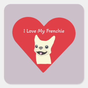Ich liebe meinen Frenchie, Lavender Quadratischer Aufkleber