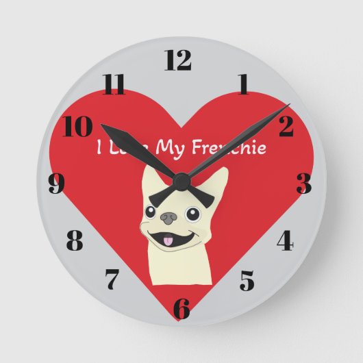 Ich liebe meinen Frenchie,  Runde Wanduhr (Vorderseite)