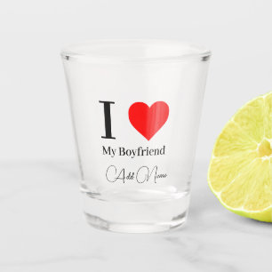 Ich liebe meinen Freund & rotes Herz Personalisier Schnapsglas