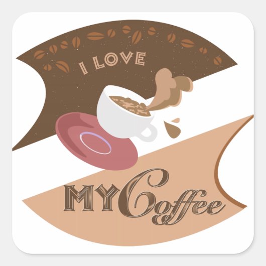 Ich liebe meinen Kaffee Retro Java Quadratischer Aufkleber (Vorderseite)