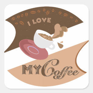 Ich liebe meinen Kaffee Retro Java Quadratischer Aufkleber