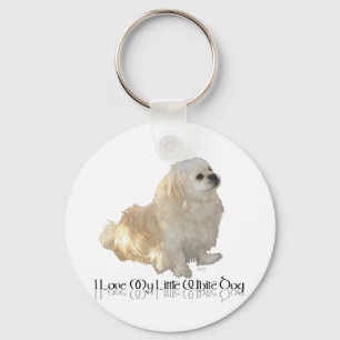 Ich liebe meinen kleinen weißen Hund - Pekingese ! Schlüsselanhänger