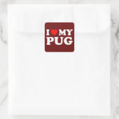 Ich Liebe meinen Mops mit rotem Herzen Quadratischer Aufkleber (Tasche)