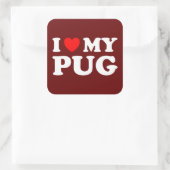 Ich Liebe meinen Mops mit rotem Herzen Quadratischer Aufkleber (Tasche)