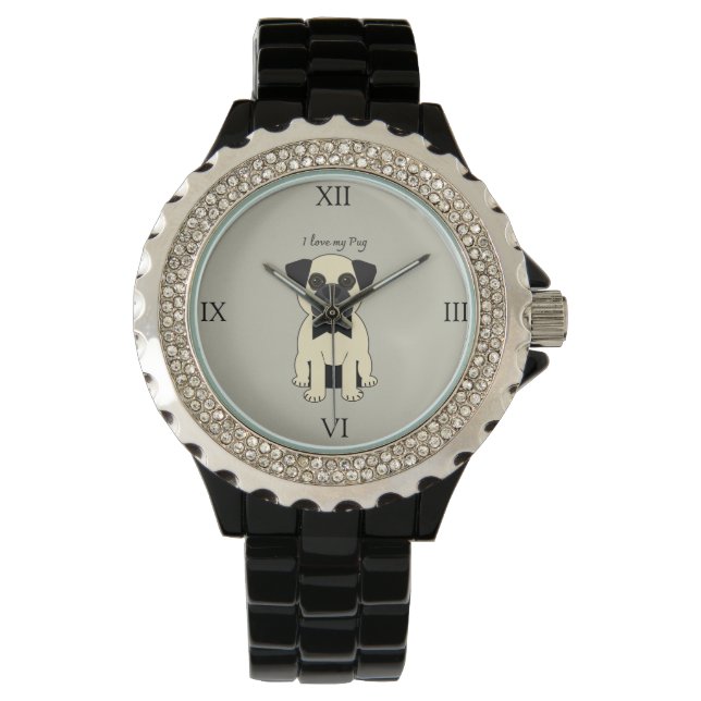 Ich liebe meinen Pug Armbanduhr (Vorderseite)