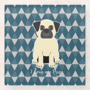 Ich liebe meinen Pug, Blue diamonds Muster Glasuntersetzer