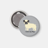 Ich liebe meinen Pug Gray Lined Magnet (Vorderseite/Rückseite)