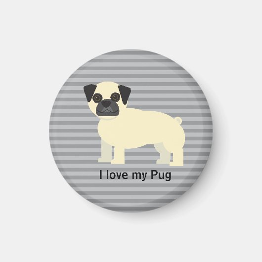 Ich liebe meinen Pug Gray Lined Magnet (Vorne)