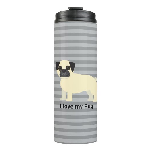 Ich liebe meinen Pug Gray Lined Thermosbecher (Vorderseite)