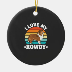 Ich liebe meinen Rowdy-Sheltie Retro-Hund Keramik Ornament