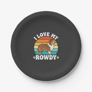 Ich liebe meinen Rowdy-Sheltie Retro-Hund Pappteller