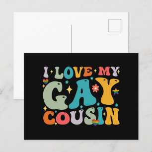 Ich liebe meinen schwulen Cousin Groovy Rainbow LG Postkarte