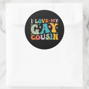 Ich liebe meinen schwulen Cousin Groovy Rainbow LG Runder Aufkleber