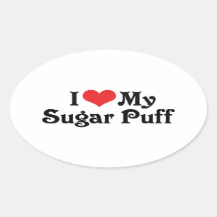 Ich liebe meinen Sugar Puff Ovaler Aufkleber