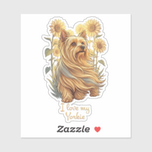 Ich liebe meinen Yorkie – Vintage-Sonnenblume Hund Aufkleber