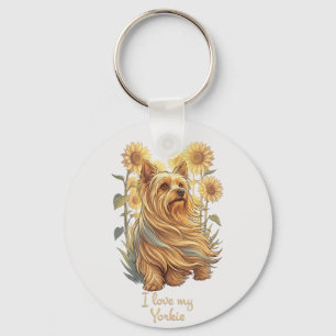 Ich liebe meinen Yorkie – Vintage Sonnenblume Hund Schlüsselanhänger